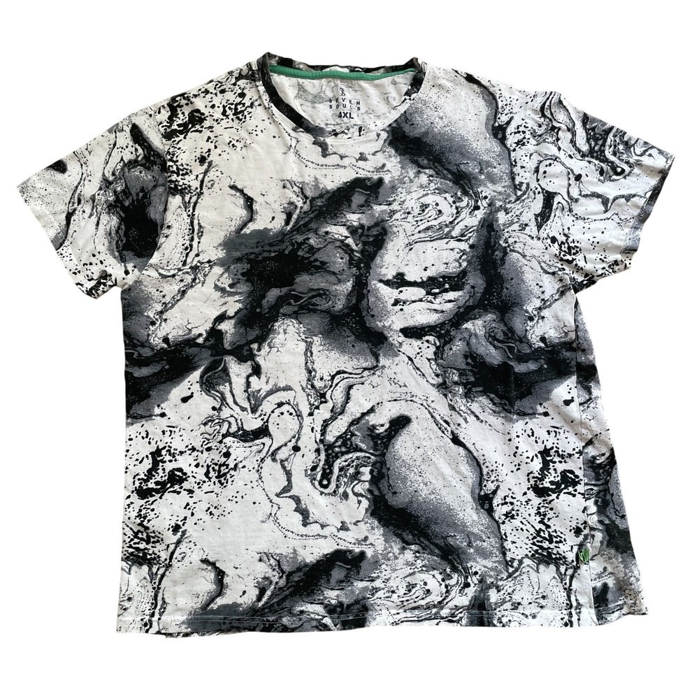Seven Souls AOP T-Shirt Mens 4XL Black White Marble Print Cyber Streetwear Tee
